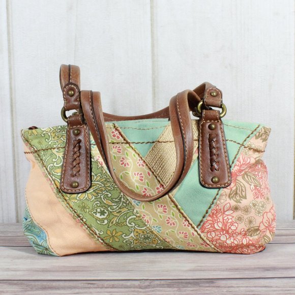 Fossil Genuine Classic Multicolor Embroidered Floral Cotton Patchwork Tote Bag - Picture 9 of 10